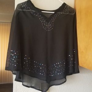 Black Sheer Shawl with Sequins